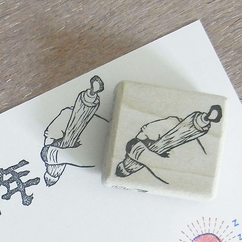 Handmade rubber stamp Hand with a brush - ตราปั๊ม/สแตมป์/หมึก - ยาง สีกากี