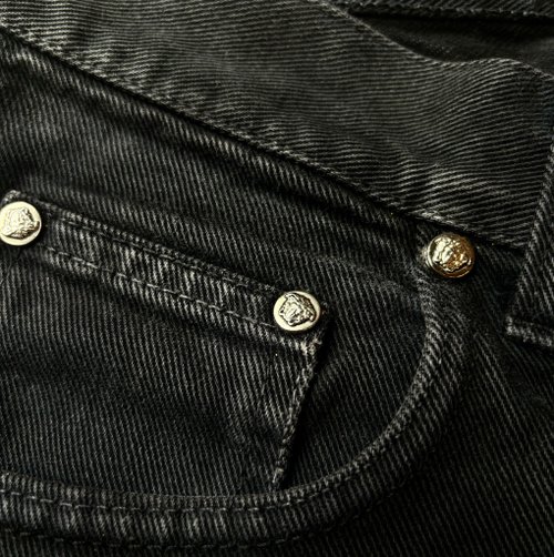 90s VERSACE ブラック　デニム　モード　オールド　ボトム　パンツ　黒 New Versace Jeans Couture Vintage 90's Leather Pants! 29 x