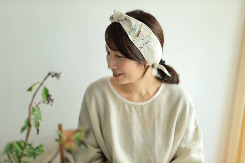 Mountain Embroidered Headband Beige - Headbands - Cotton & Hemp Khaki