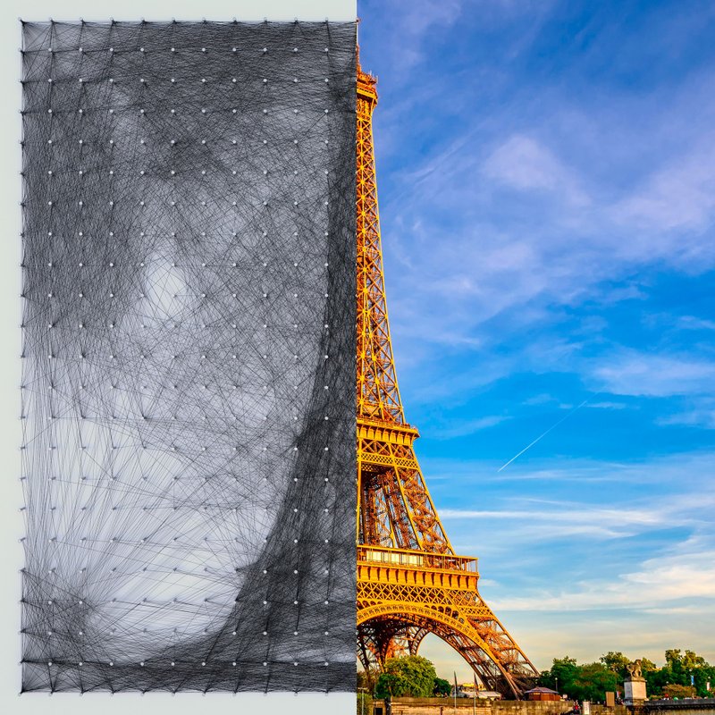 String Art Thread Wall Board Eiffel Tower Paris for Home Office Decor - 壁貼/牆壁裝飾 - 繡線 黑色