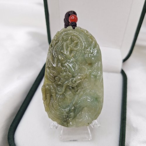 緣圓翡翠 黃加綠 霸氣龍牌 吊墜 牌件 | 天然緬甸玉A貨翡翠