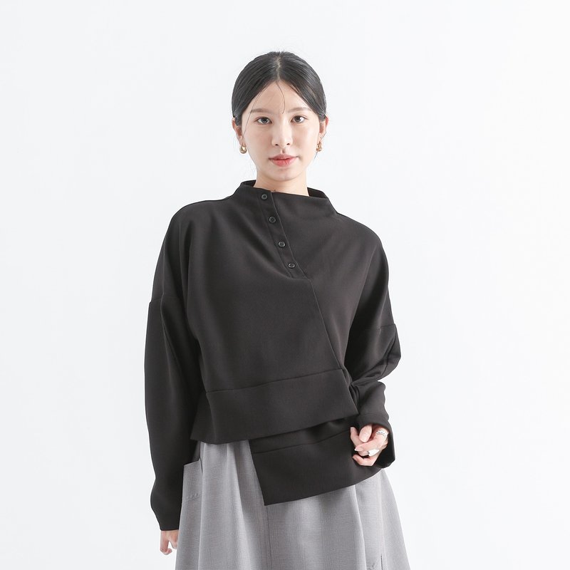 [Classic original] Jiaozhi_interlaced pleated top_CLT513_black - Women's Tops - Polyester Black