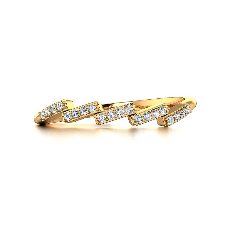 【PurpleMay Jewellery】18K SOLID GOLD LIGHTNING ELEMENT DIAMOND RING - R040 - แหวนทั่วไป - เพชร สีใส