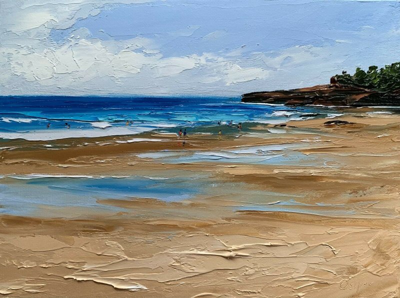 Original Nautical Artwork Oil Seascape On Canvas Beach Ocean Painting Impasto - 壁貼/牆壁裝飾 - 棉．麻 多色