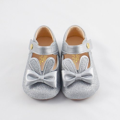AliyBonnie艾莉寶妮親子鞋 台灣手工製造 兔子跳跳寳寳鞋娃娃鞋-銀色