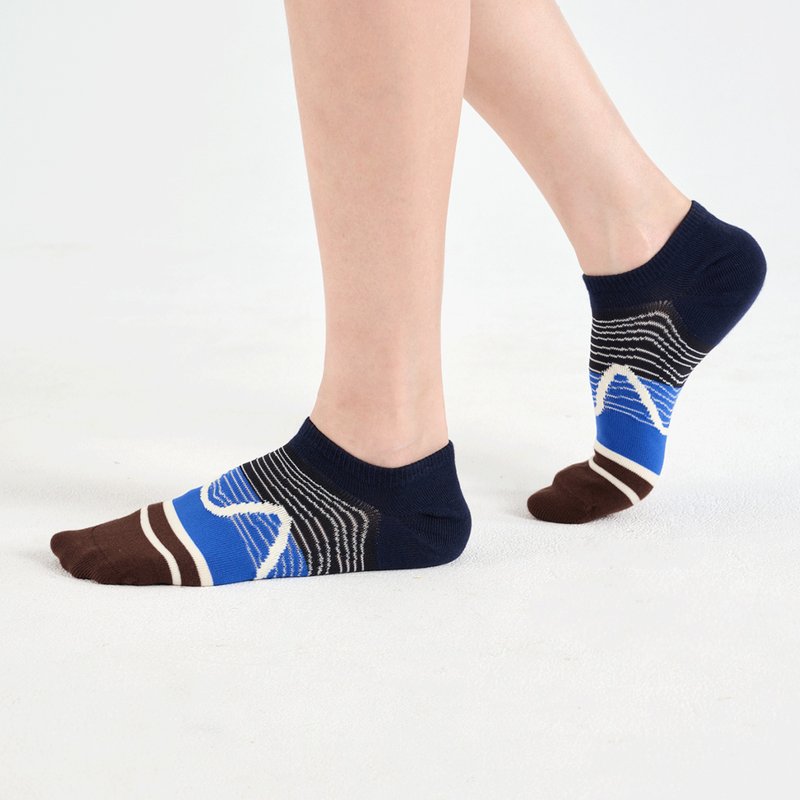 River Valley Contour/Dark Blue (F)-MIT Design Ankle Socks - ถุงเท้า - ผ้าฝ้าย/ผ้าลินิน สีน้ำเงิน