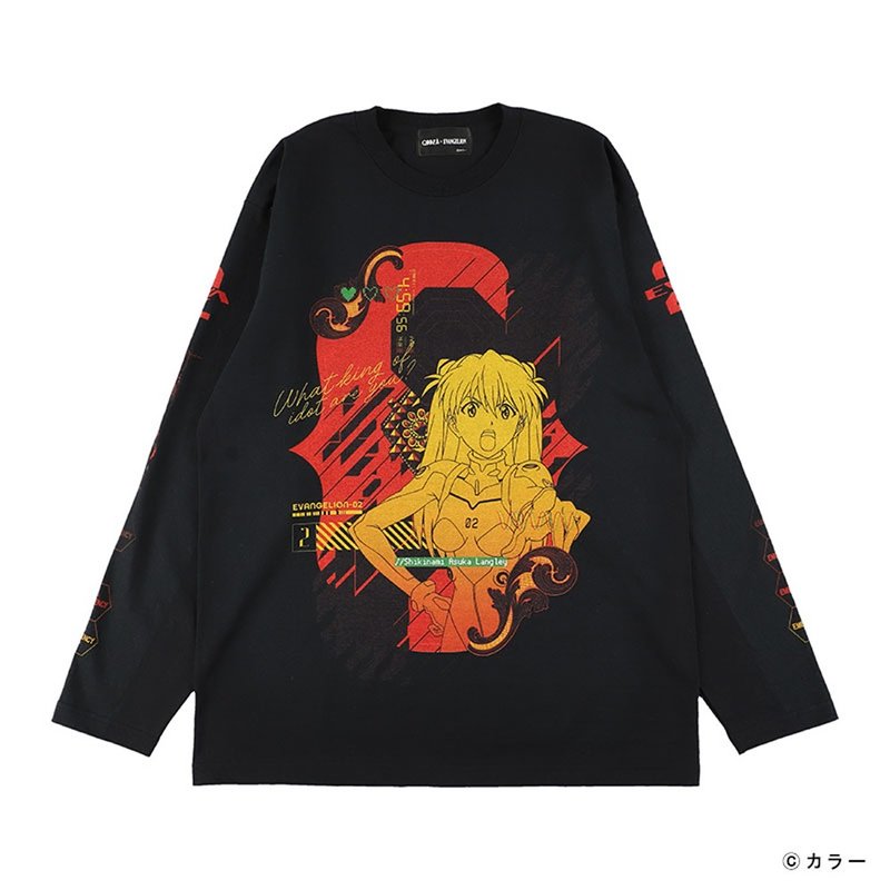 EVANGELION x QOOZA / LONG SLEEVE TEE -ASUKA1-Q0052 - เสื้อฮู้ด - ผ้าฝ้าย/ผ้าลินิน สีดำ