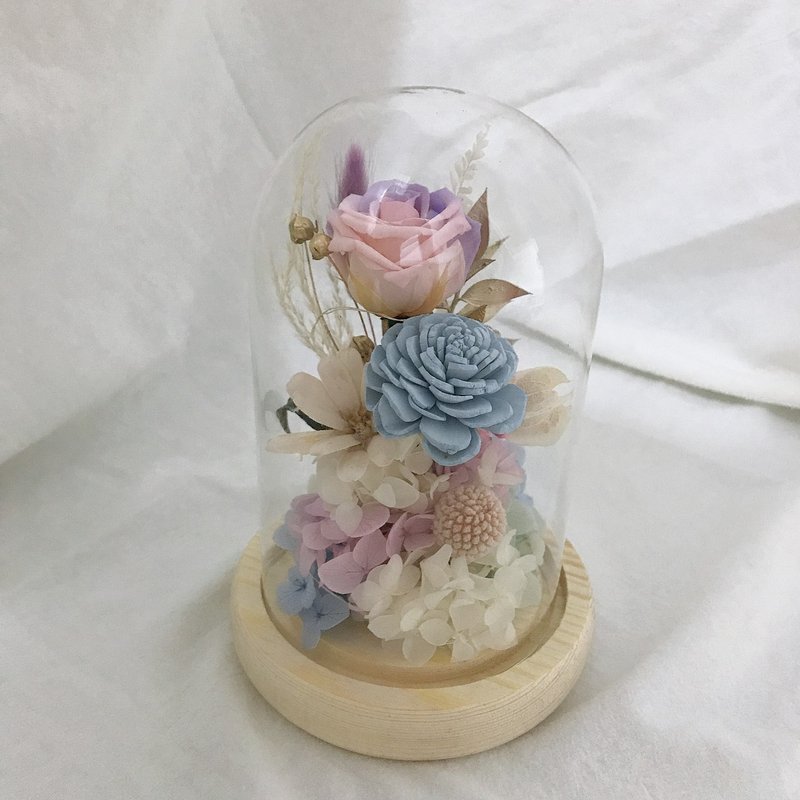 【遇見恆久】DIY材料包 雙色永生花款玻璃罩 含教學影片 - 乾燥花/永生花 - 植物．花 