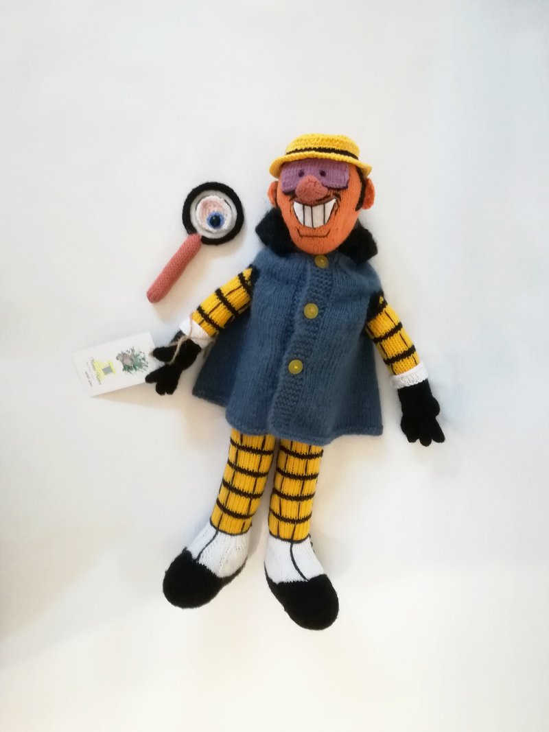 One of a kind doll Detective knitted doll in a yellow suit and blue cloak - Stuffed Dolls & Figurines - Wool 