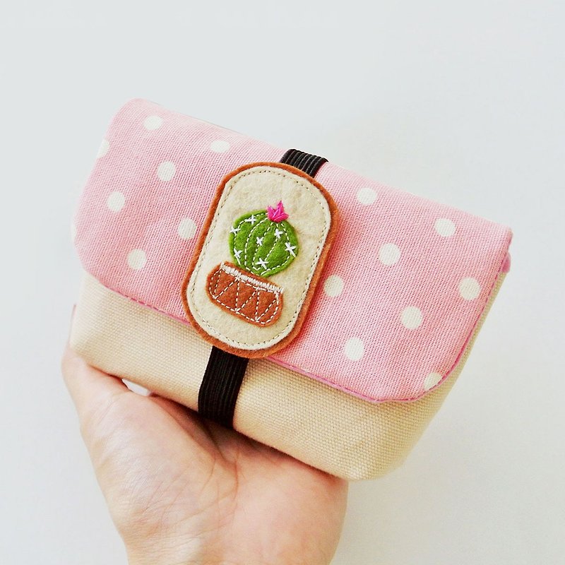 Charger Storage, Travel Bag, Gadget Pouch, Small Bag - Cactus Lovers (D) - Chargers & Cables - Cotton & Hemp Pink
