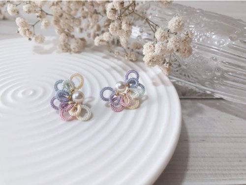 蝶と花　ネックレス　⑤  レース編み レース編み蝶花（オリジナルサイズ）ピアス - ショップ