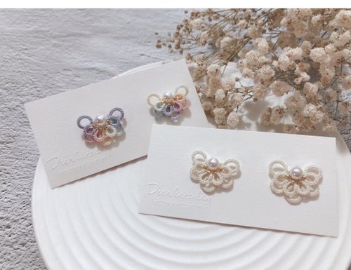 蝶と花　ネックレス　⑤  レース編み レース編み蝶花（オリジナルサイズ）ピアス - ショップ