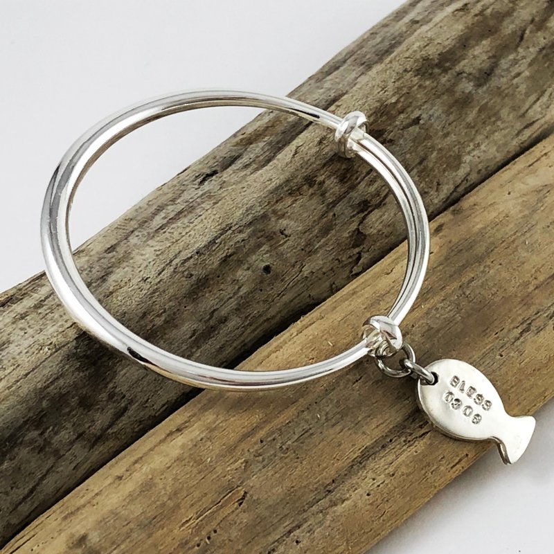 Customized gift full moon gift sterling silver children's small fish bracelet - Bracelets - Sterling Silver Silver