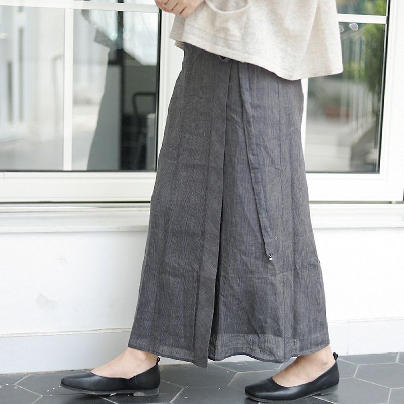 [Throw cloth for clothing] Summer thin yarn-dyed linen bell wrap skirt kontal-kontil - Skirts - Cotton & Hemp 
