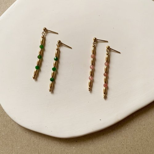 Lux Jewelry 天然石/手作輕珠寶 14KGF 簡約線條天然石耳環 客製化禮物