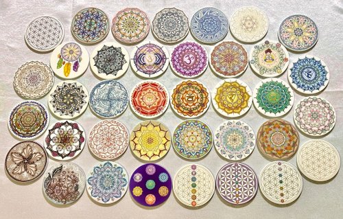 Abhajyotii喜悅手作坊禪.靜心Zen.Mandala.Flower of life 獨家手繪藝術買5送1喜悅禪生命之花六芒星曼陀羅鶯歌陶瓷吸水杯墊