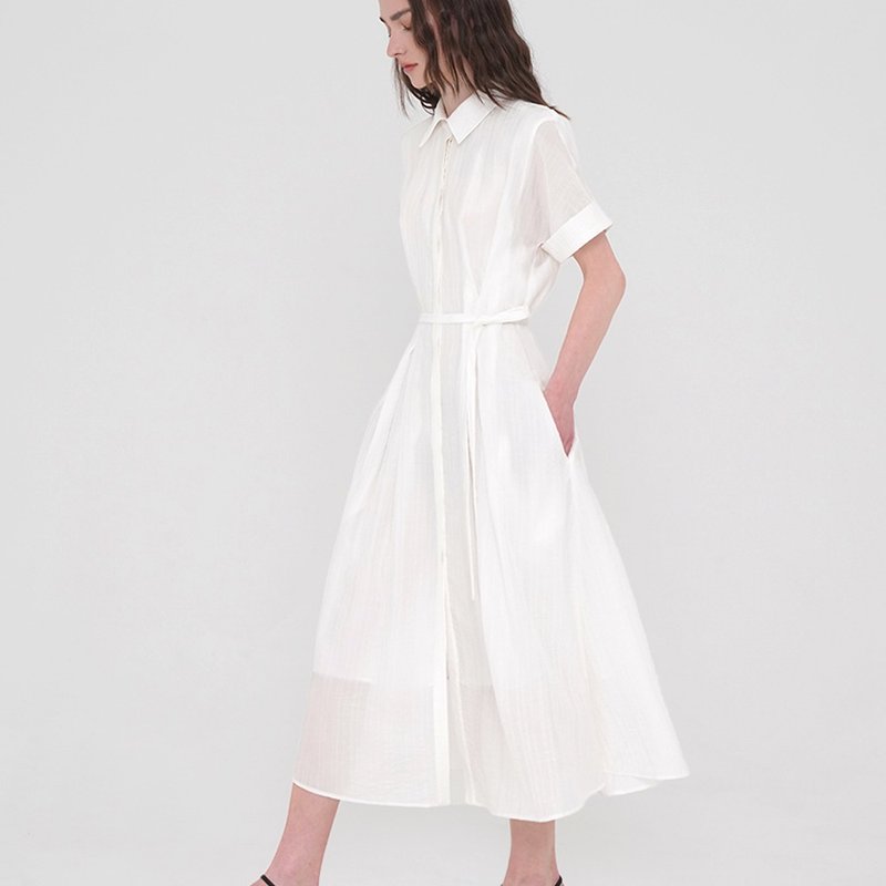 Korea sisterhood, Shirt Pin Tuck Dress - White - 洋裝/連身裙 - 其他材質 白色