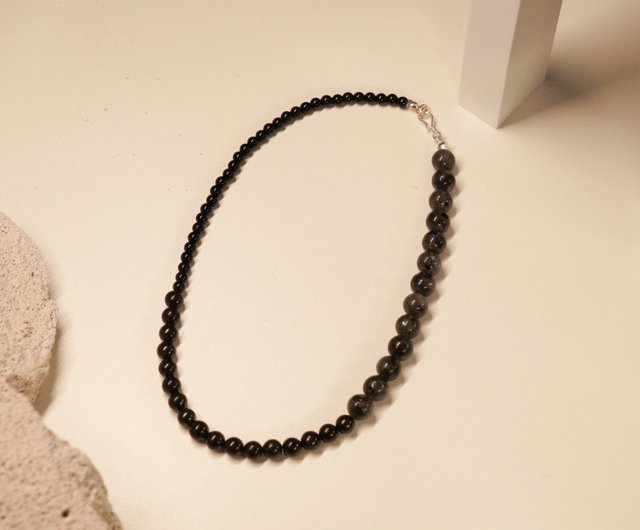 秋冬限定】陰黒水晶ビーズネックレス メディカルスチール/オール