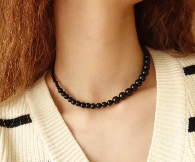秋冬限定】陰黒水晶ビーズネックレス メディカルスチール/オール