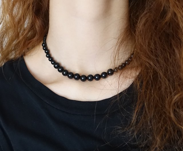 秋冬限定】陰黒水晶ビーズネックレス メディカルスチール/オール