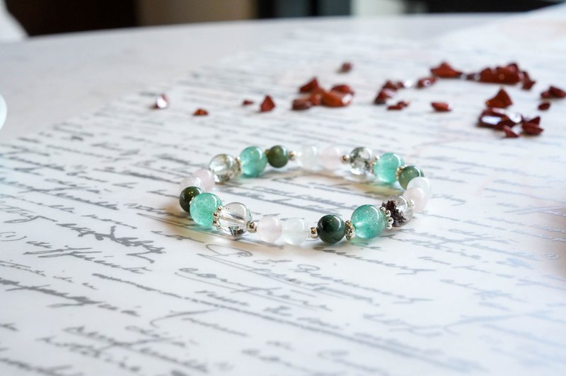 Green Ghost Green Strawberry Crystal Rose Quartz White Moonlight White Crystal || Lucky Crystal Bracelet - Bracelets - Crystal Green