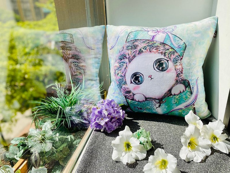 Pillowcase | Flannel | Washable-Fresh Green Gift Cat - หมอน - เส้นใยสังเคราะห์ สีเขียว