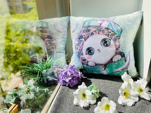 好喵 Mew's Good 抱枕套 | 法蘭絨 | 可水洗 - 清新綠禮物貓