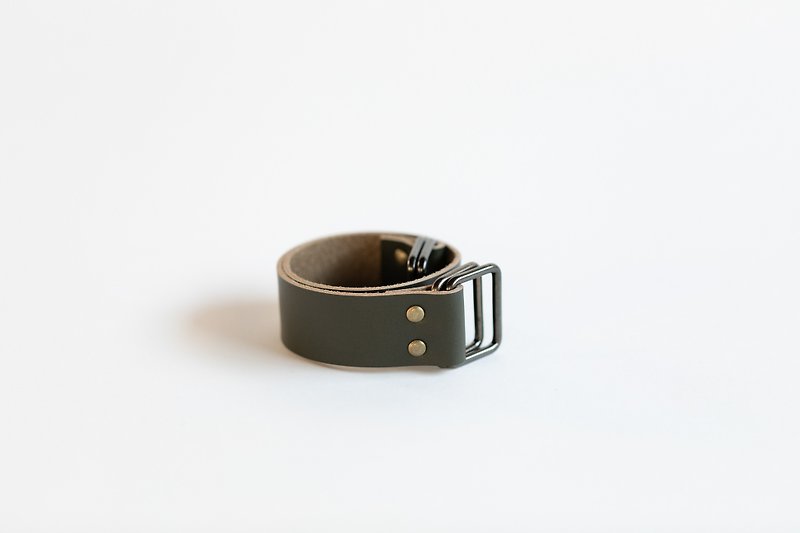 Leather carry strap for furoshiki bag (Dark Olive) - Messenger Bags & Sling Bags - Genuine Leather Khaki