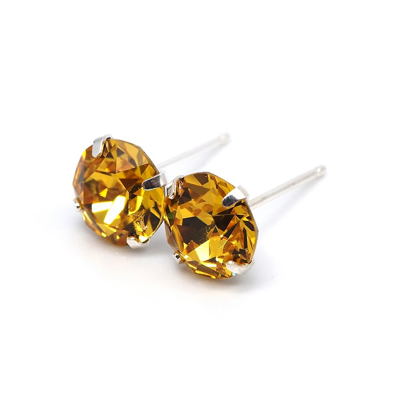Sunflower Yellow Swarovski Crystal Earrings, Sterling Silver, 8mm Round, 耳釘