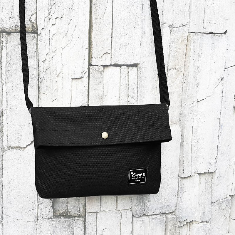 Minimalist canvas folding bag - Black portable bag / Crossbody / Crossbody / Passport bag / Messenger bag - Clutch Bags - Cotton & Hemp Black