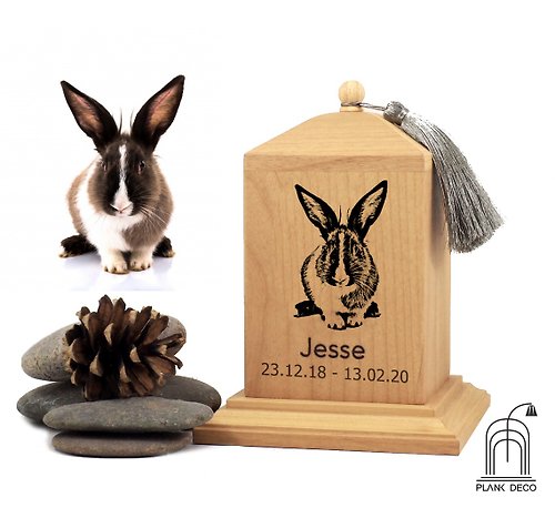 plankdeco 定制兔子骨灰盒 紀念品木盒 寵物紀念 雕刻 小兔子骨灰盒
