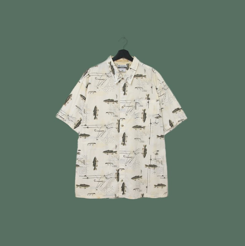 Back to Green- 魚圖騰短袖襯衫 columbia 魚 vintage shirt - 男襯衫/休閒襯衫 - 棉．麻 