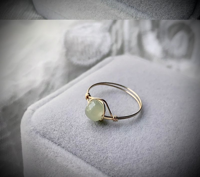 C&W 14k gold hand-wound natural Hetian jasper jade temperament ring - General Rings - Jade Gold