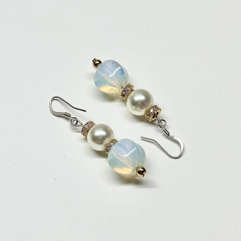 Opal Freshwater Pearl 18K Gold Plated Classic Earrings - Earrings & Clip-ons - Semi-Precious Stones White