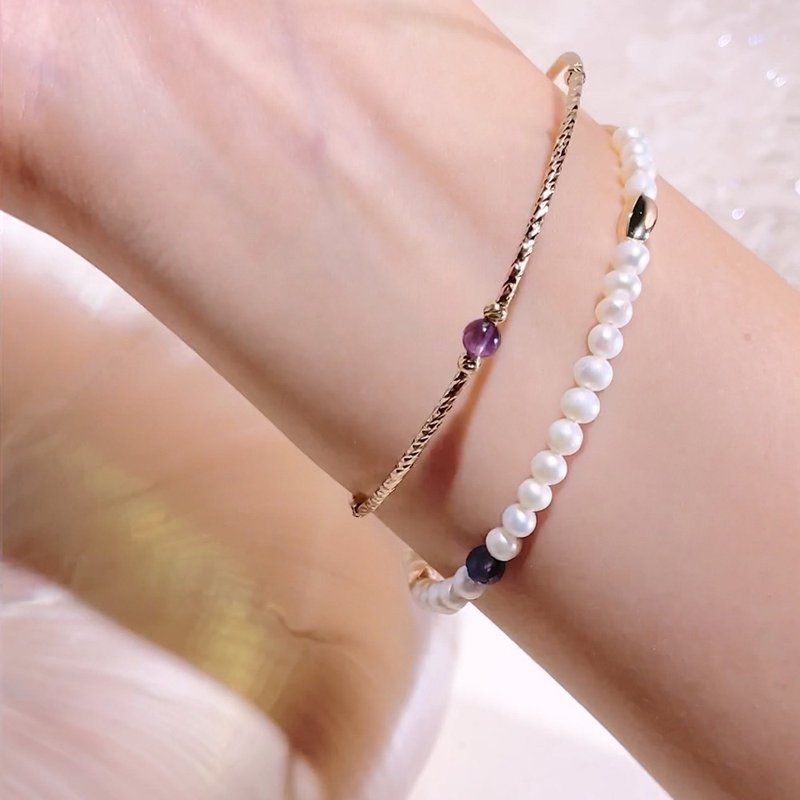 Roman Holidays|Natural Freshwater Pearls|Amethyst|Viola|Pearl Bracelet A2431 - สร้อยข้อมือ - คริสตัล ขาว