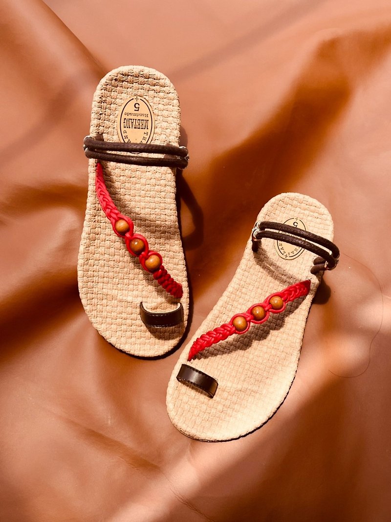 Summer sandals red macrame shoes para rubber sole boho sandal bohemian style - 涼鞋 - 乳膠 紅色