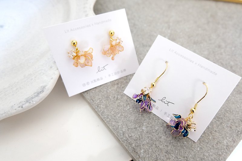 耳針/耳夾水晶花-海帶花裙(兩色)-光點飾品