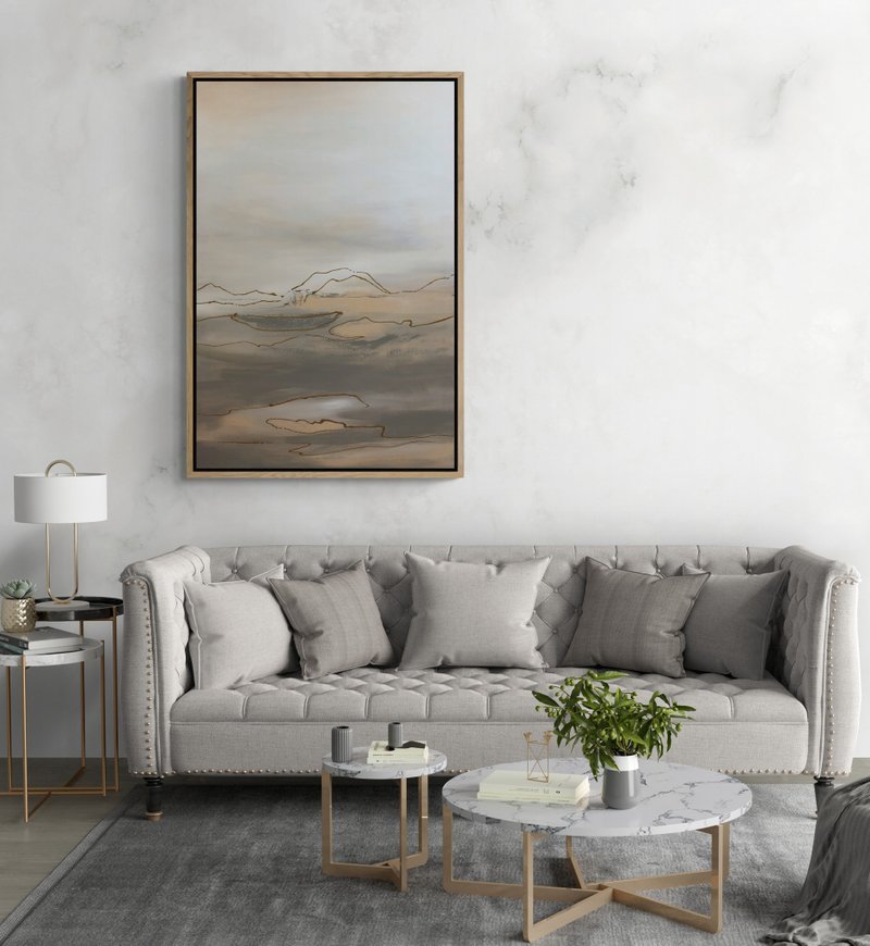 Extra Large Black White Original Canvas Painting Wall Art, Textured Art - 壁貼/牆壁裝飾 - 棉．麻 卡其色