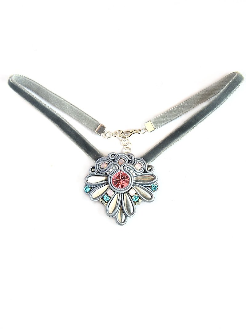 Necklace Choker necklace with pendant  in silver gray color - สร้อยคอ - วัสดุอื่นๆ สีเงิน