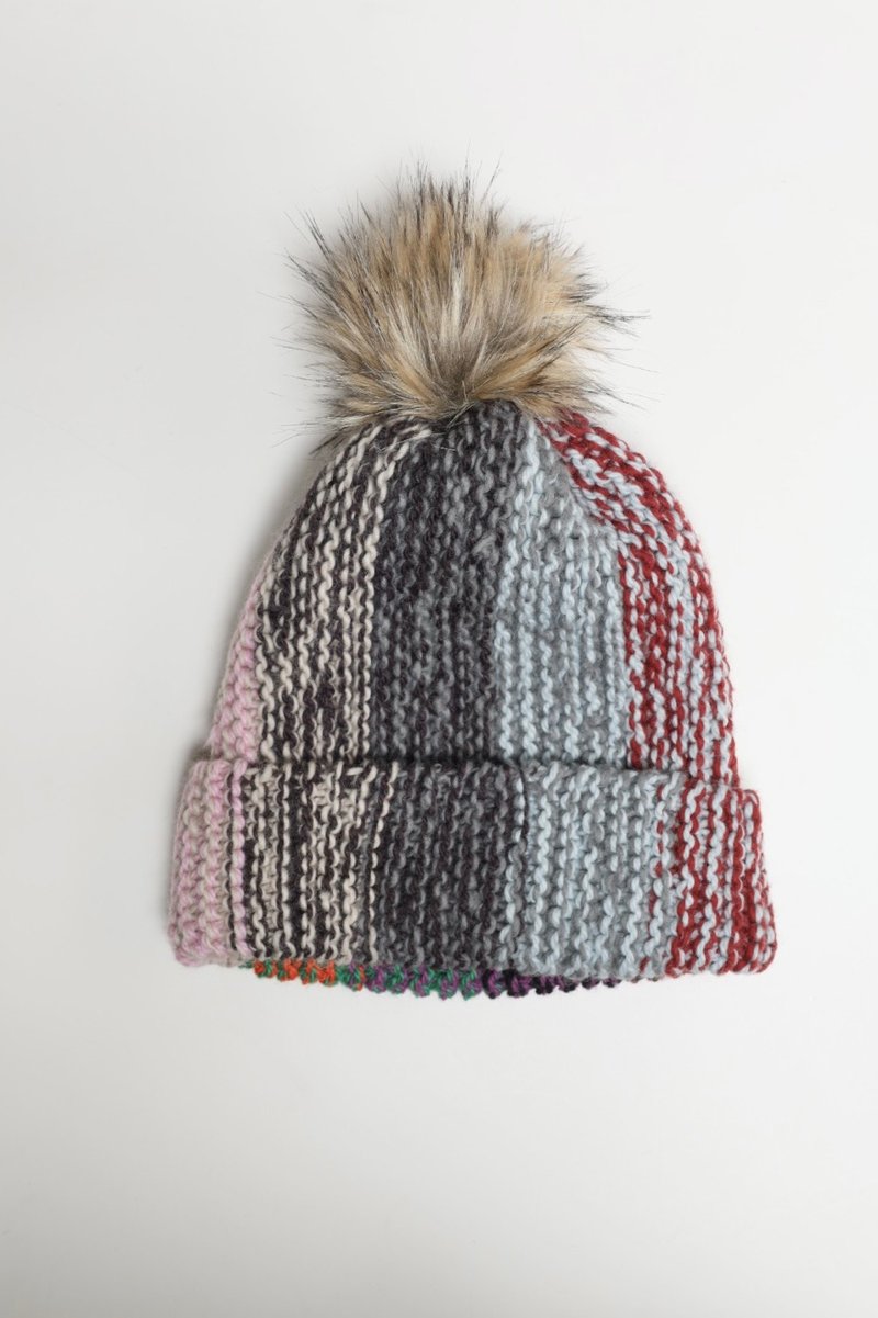 /百變精品/七彩直條紋雜線毛帽細軟美麗諾純羊毛帽/手工編織藝術 - 帽子 - 羊毛 多色