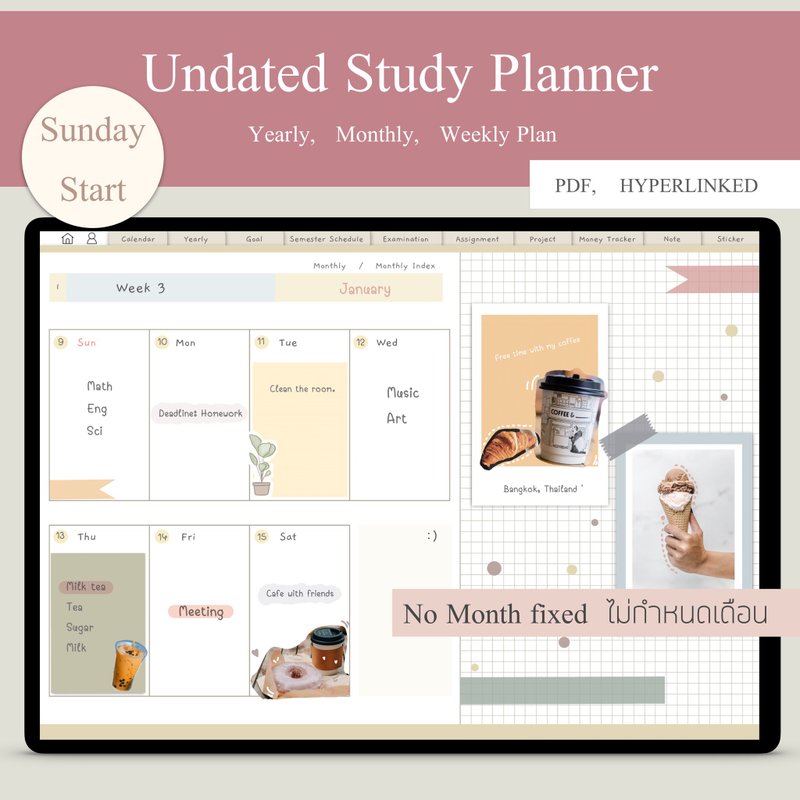 Goodnotes、Notabilityアプリのデジタル日付なしスタディプランナー。 - デジタルプランナー - その他の素材 