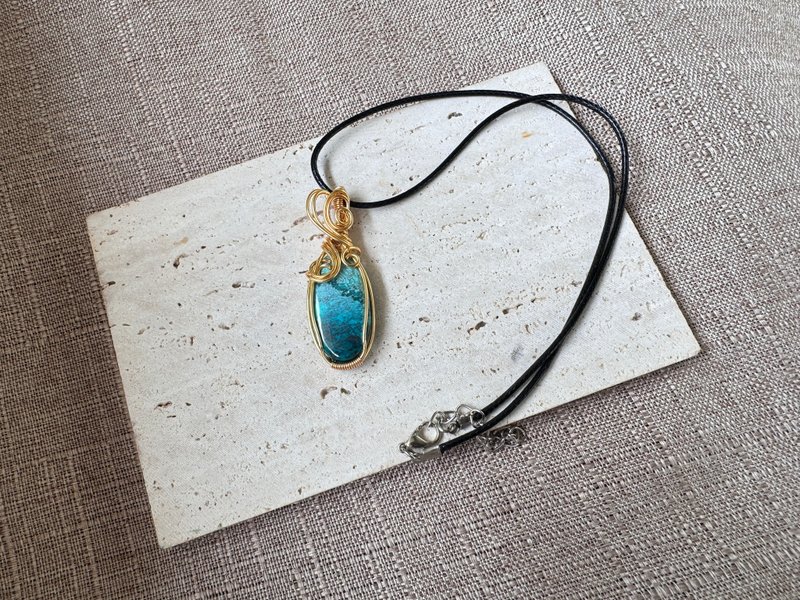 230128 wire wrapping 鳳凰石 銅線 繞線 吊墮 - 項鍊 - 銅/黃銅 藍色