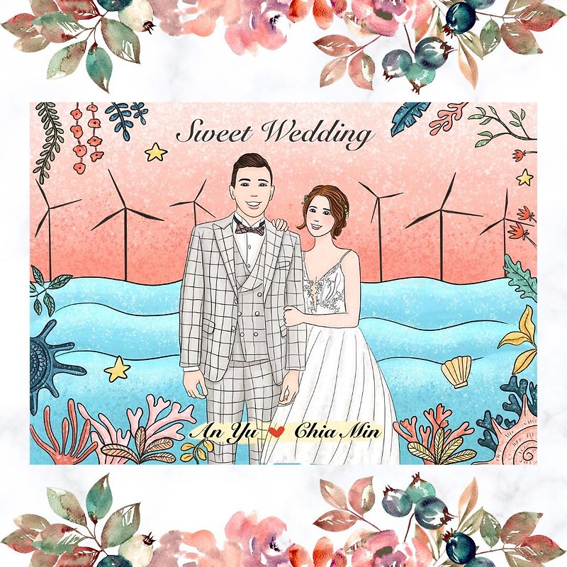 [Customized] Illustrated wedding invitation design|Electronic file|Hand-painted|Wedding| - Wedding Invitations - Paper White