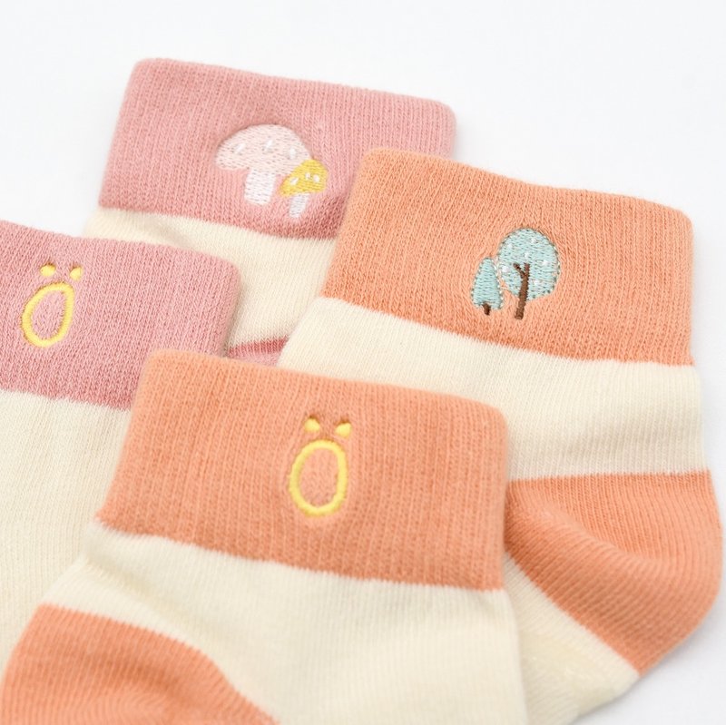 刺繡寬口短襪(2雙組-菇菇+小樹) - 襪子 - 棉．麻 多色