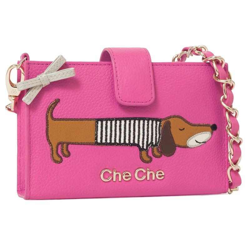 Dachshund Dog Cross Body Leather Pouch - Messenger Bags & Sling Bags - Genuine Leather Pink