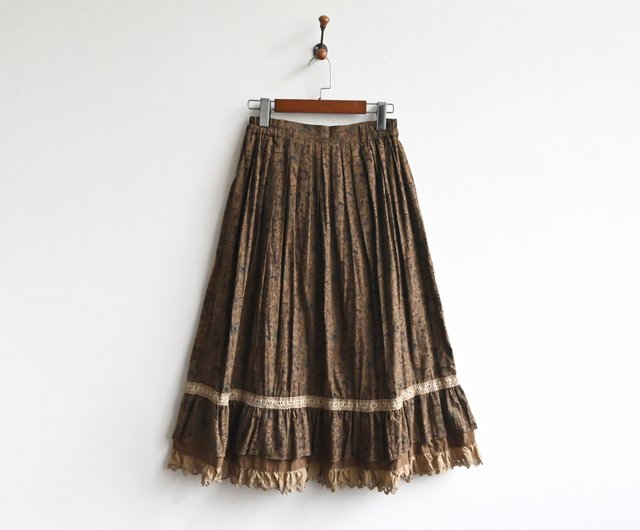 Egg Plant Vintage】Zhaoya布レースプリントハイウエストヴィンテージ