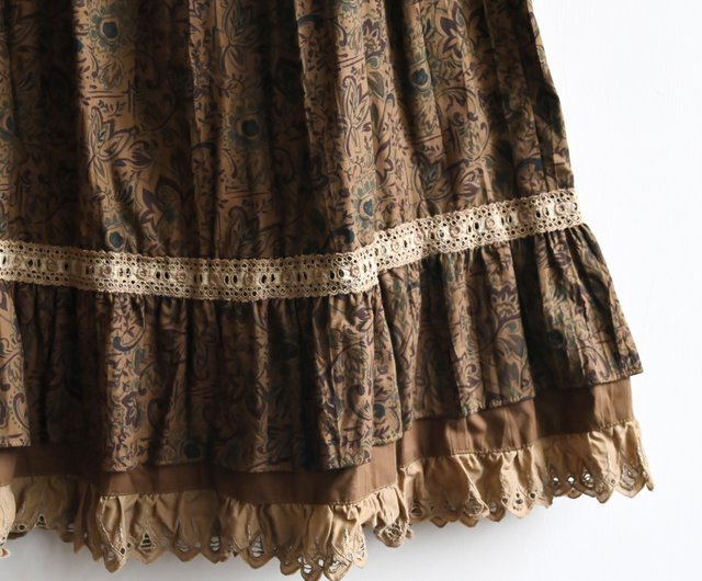 Egg Plant Vintage】Zhaoya布レースプリントハイウエストヴィンテージ