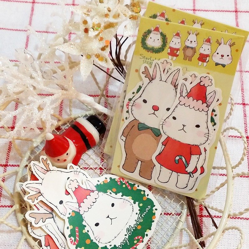 Matte Textured Stickers / Big White Rabbit Christmas Sticker Pack - สติกเกอร์ - กระดาษ 
