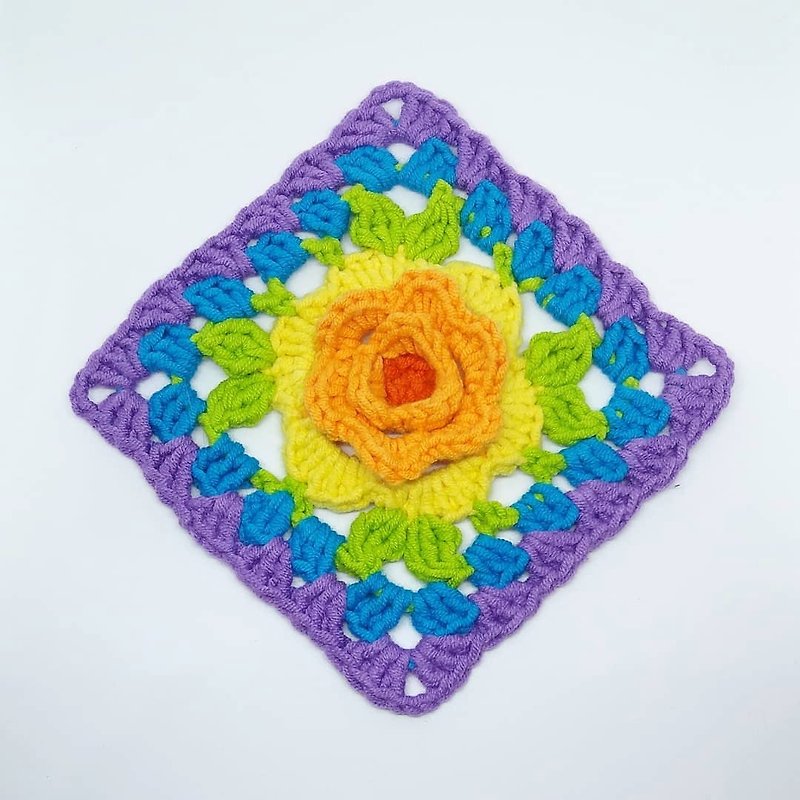 Rainbow Flower Coaster Rainbow Flower Coaster Handmade Crochet - ที่รองแก้ว - ผ้าฝ้าย/ผ้าลินิน หลากหลายสี