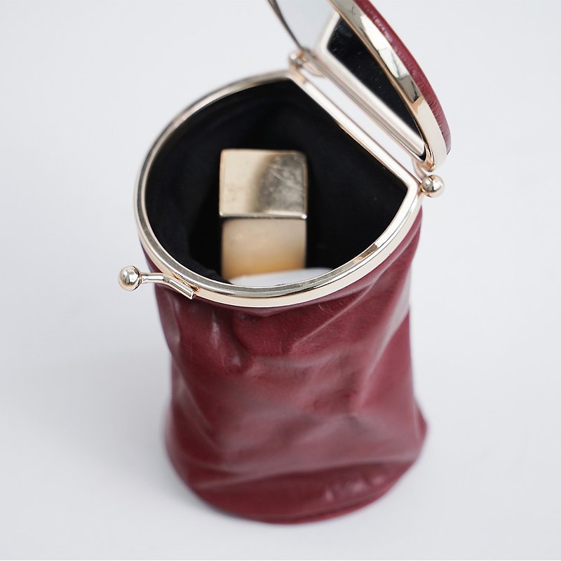BRLIFEDESIGN mini lipstick makeup mouth gold bag mirror makeup bag - Coin Purses - Genuine Leather Black